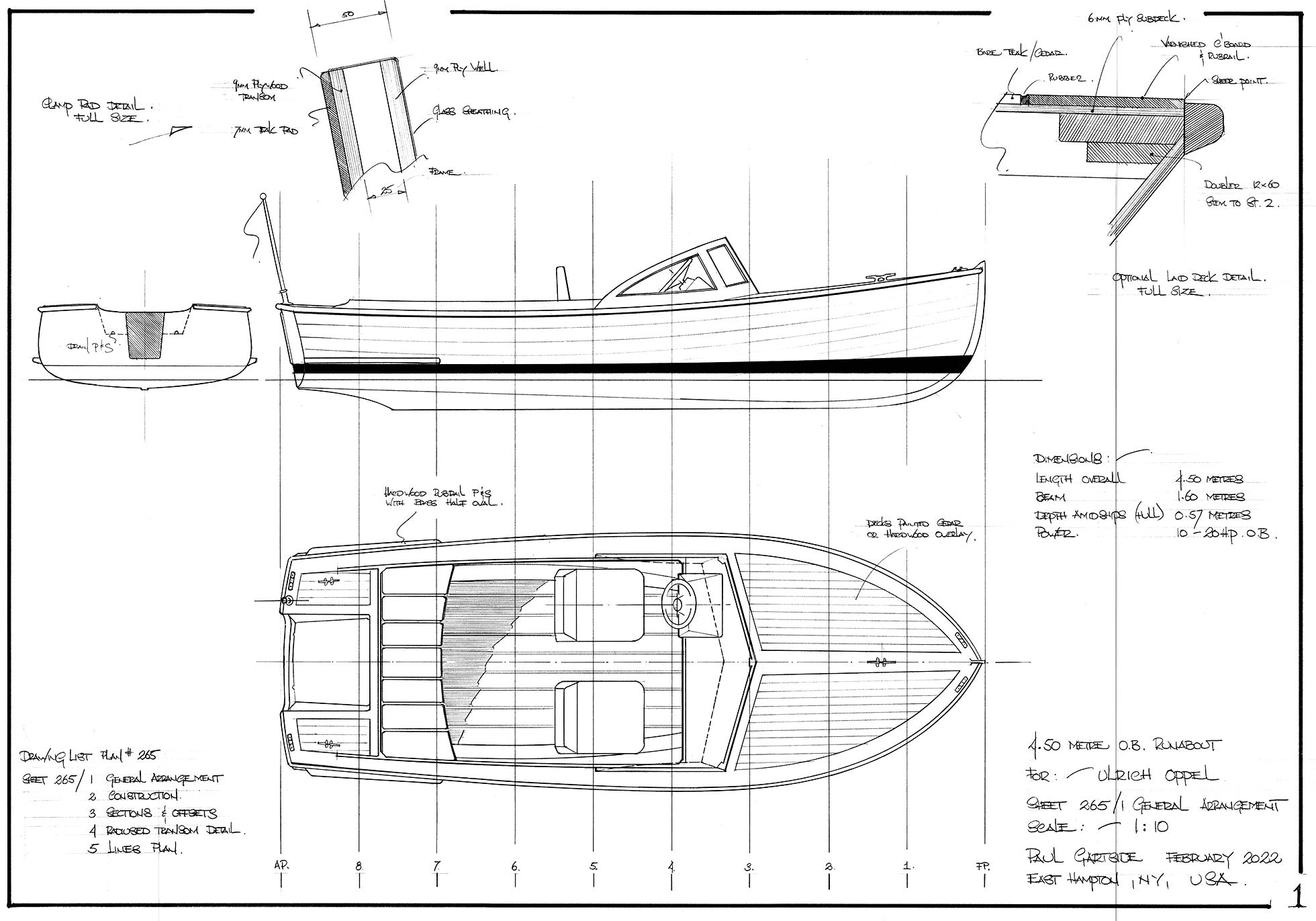 Runabout Layout 4.5 Metre Outboard Runabout design #265 – Gartside Boats