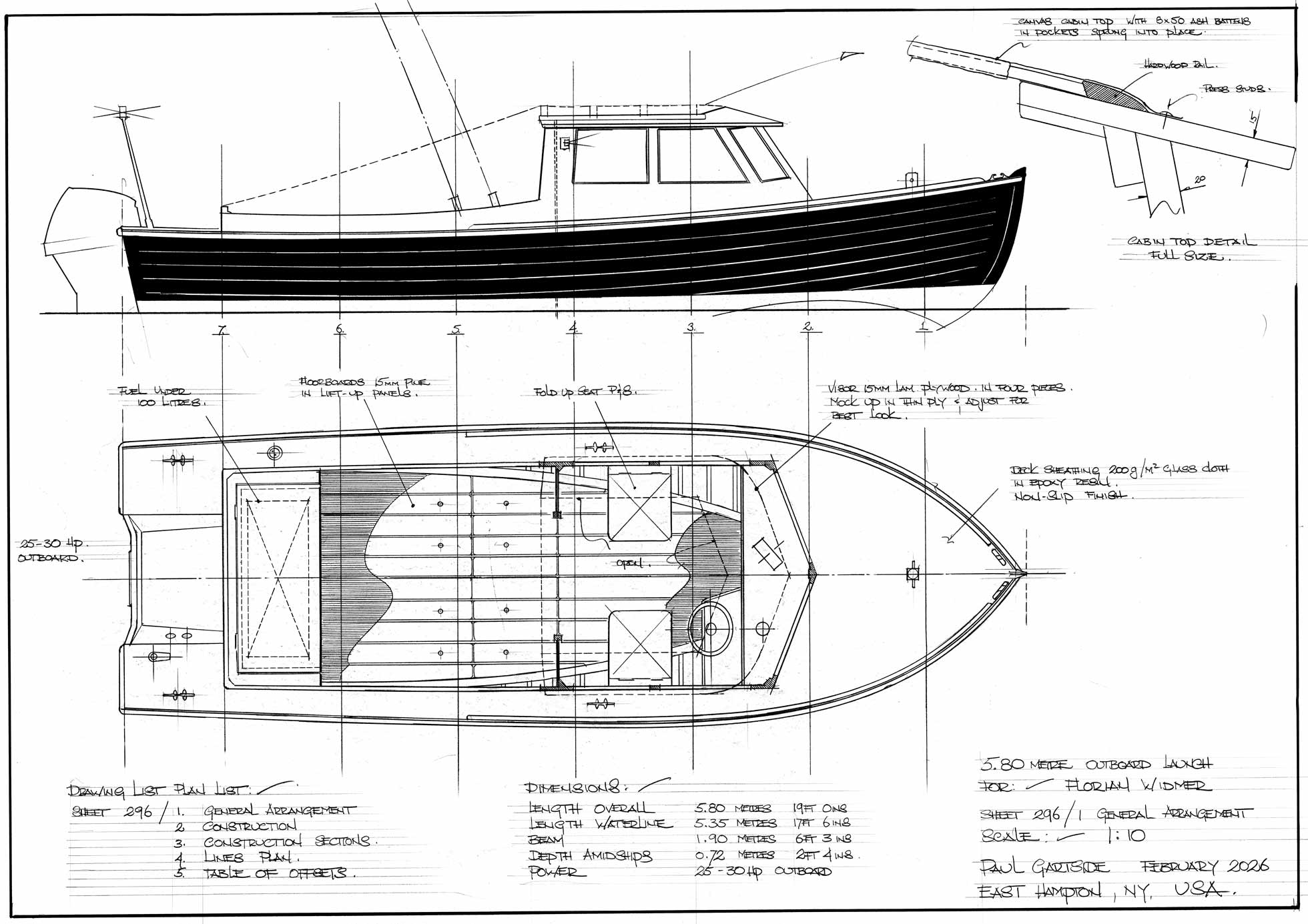5.80 Metre Outboard Launch Design #296 – Gartside Boats