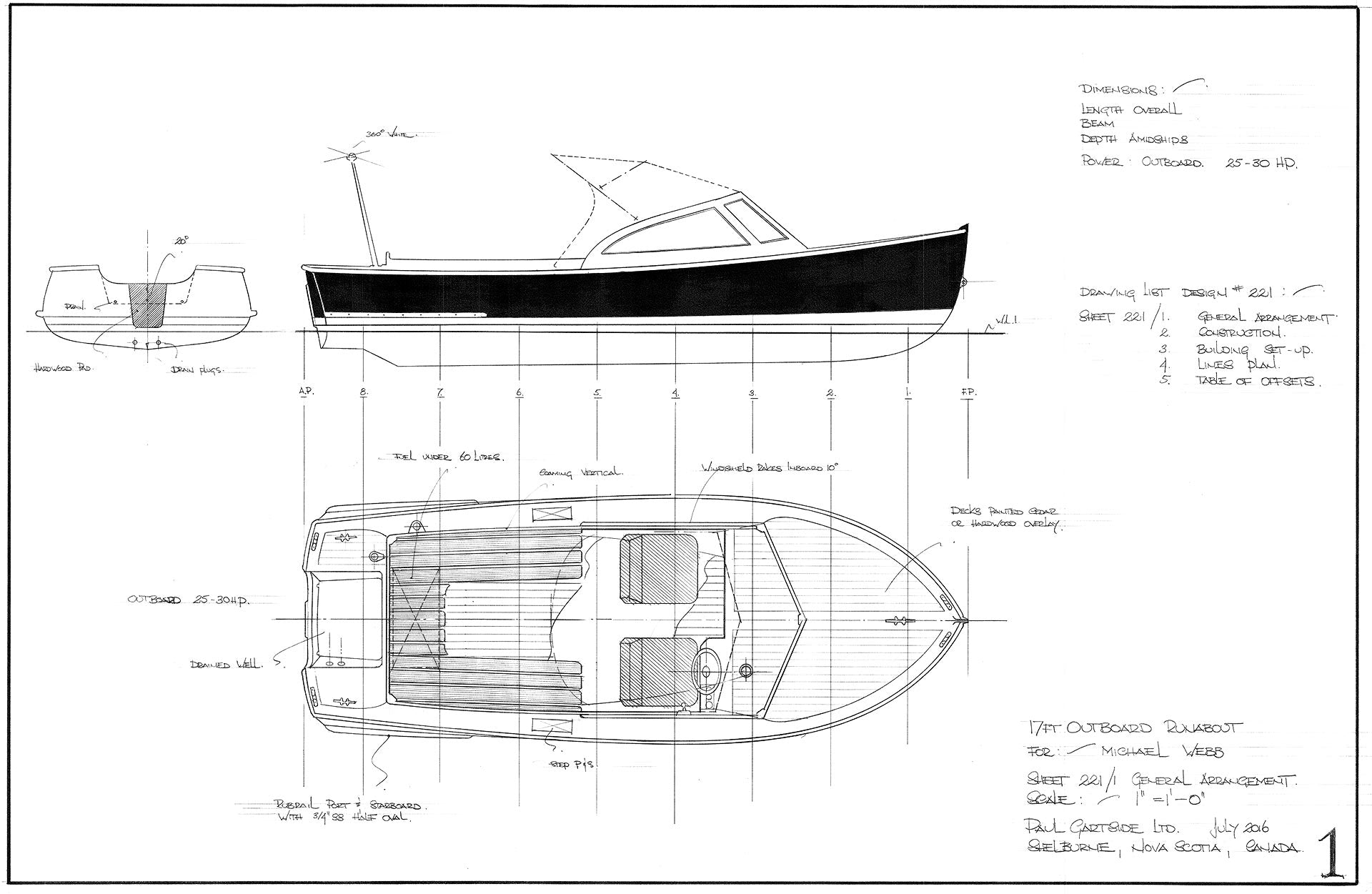 Runabout Layout 17ft Outboard Runabout, Design #221 – Gartside Boats